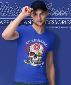 Rutgers University Harley Davidson Skull V Neck TShirt