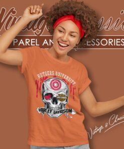 Rutgers University Harley Davidson Skull Women T Shirt