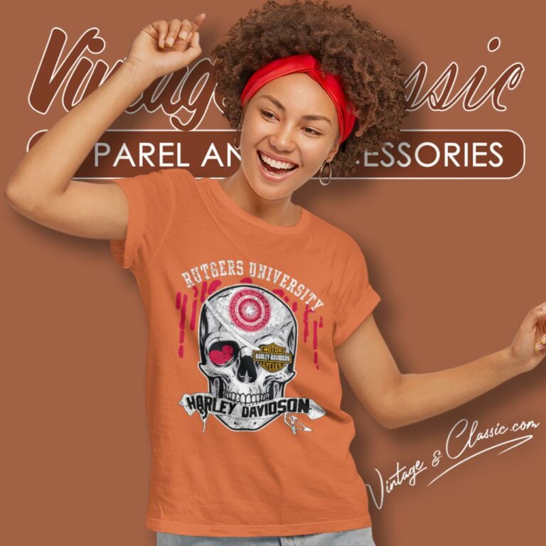 Rutgers University Harley Davidson Skull Women T Shirt Rutgers University Harley Davidson Skull Women T Shirt