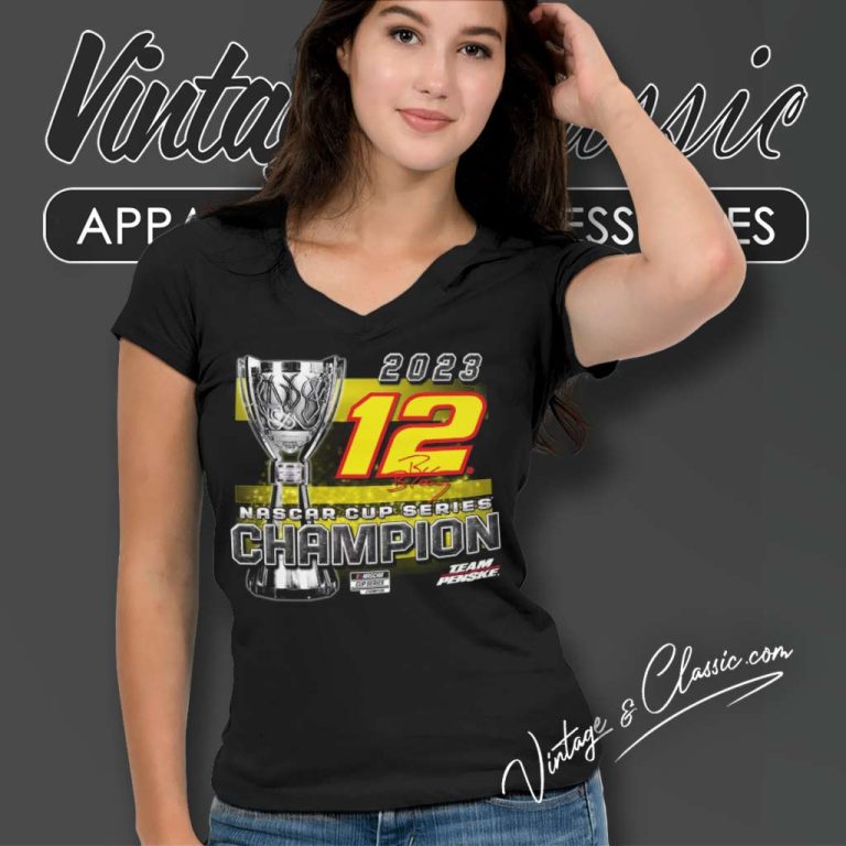 Ryan Blaney Team Penske Black 2023 Nascar Cup Series Champion V Neck TShirt Ryan Blaney Team Penske Black 2023 Nascar Cup Series Champion V Neck TShirt