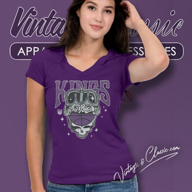 Sacramento Kings Grateful Dead Skull V Neck TShirt Sacramento Kings Grateful Dead Skull V Neck TShirt