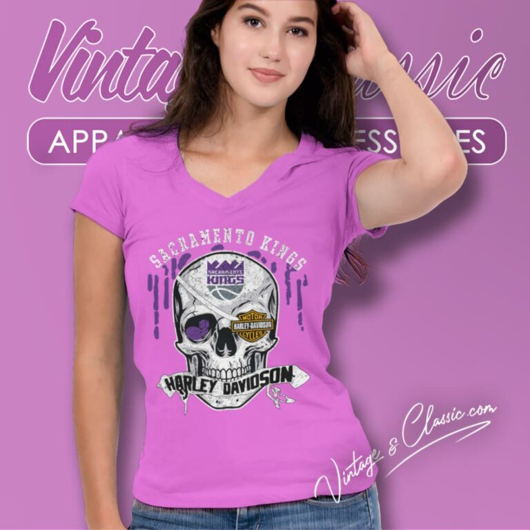 Sacramento Kings Harley Davidson Skull V Neck TShirt Sacramento Kings Harley Davidson Skull V Neck TShirt