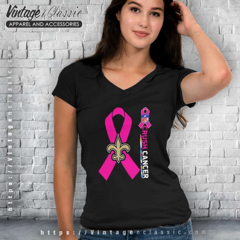 Saints Nfl Crush Cancer 2023 V Neck TShirt Saints Nfl Crush Cancer 2023 V Neck TShirt