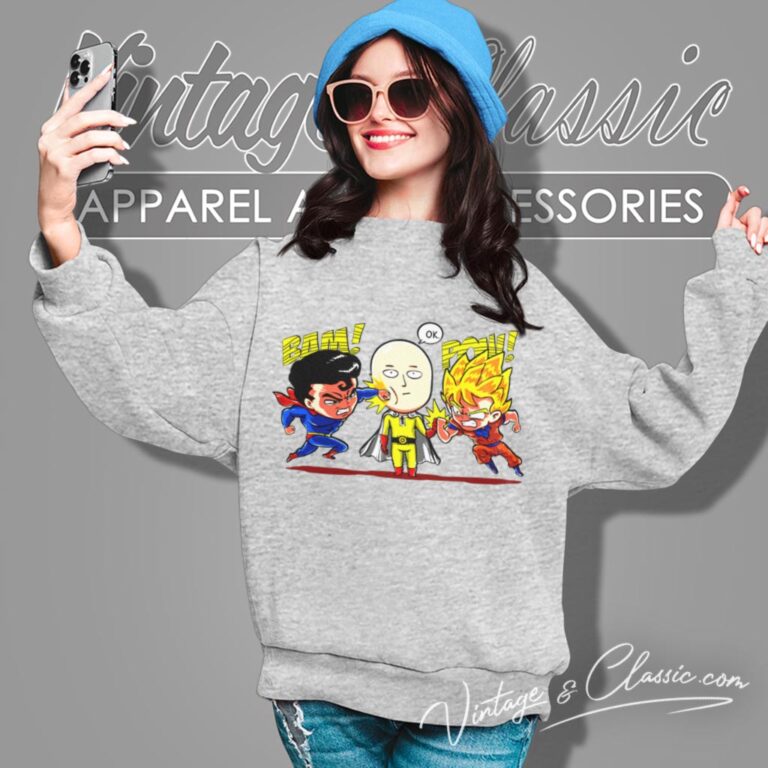 Saitama Vs Superman Vs Son Goku Dragon Ball Funny Sweatshirt Saitama Vs Superman Vs Son Goku Dragon Ball Funny Sweatshirt