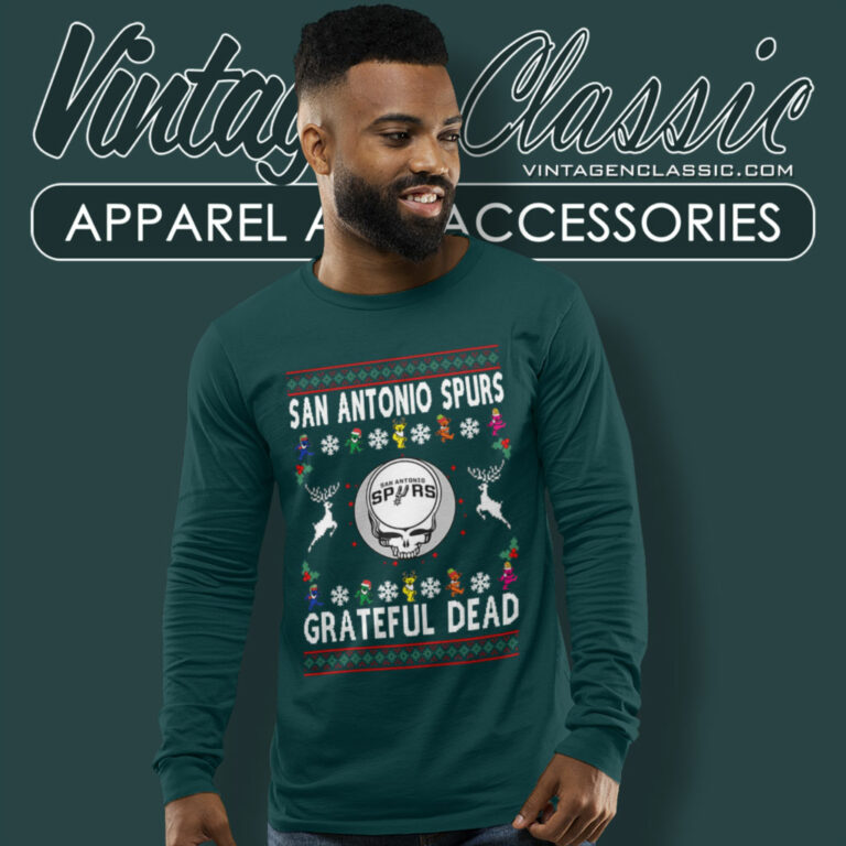 San Antonio Spurs Grateful Dead Ugly Christmas Long Sleeve Tee San Antonio Spurs Grateful Dead Ugly Christmas Long Sleeve Tee