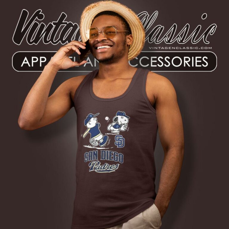 San Diego Padres Charlie Brown And Snoopy Playing Baseball Tank Top Racerback San Diego Padres Charlie Brown And Snoopy Playing Baseball Tank Top Racerback