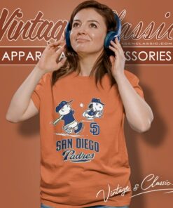 San Diego Padres Charlie Brown And Snoopy Playing Baseball Women T Shirt
