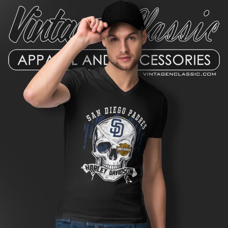 San Diego Padres Harley Davidson Skull V Neck TShirt San Diego Padres Harley Davidson Skull V Neck TShirt
