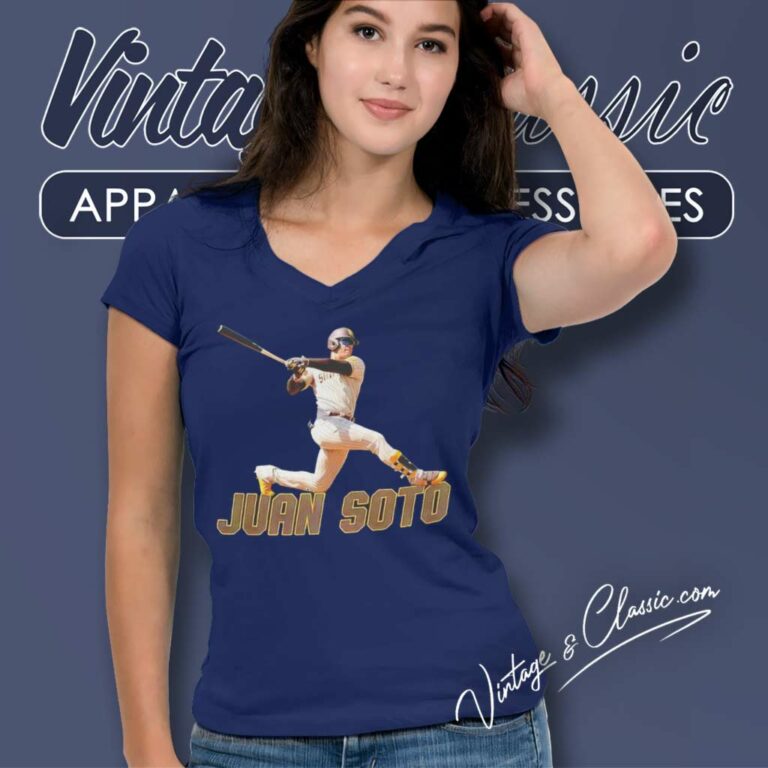 San Diego Padres Juan Soto Baseball Pose V Neck TShirt San Diego Padres Juan Soto Baseball Pose V Neck TShirt