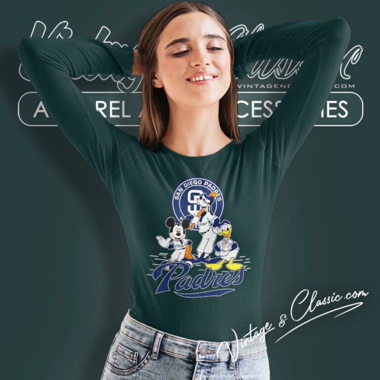 San Diego Padres Mickey Mouse Donald Duck Goofy Long Sleeve Tee San Diego Padres Mickey Mouse Donald Duck Goofy Long Sleeve Tee