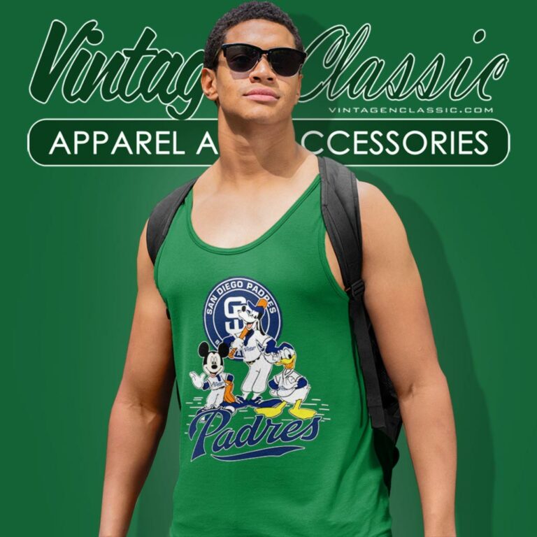 San Diego Padres Mickey Mouse Donald Duck Goofy Tank Top Racerback San Diego Padres Mickey Mouse Donald Duck Goofy Tank Top Racerback