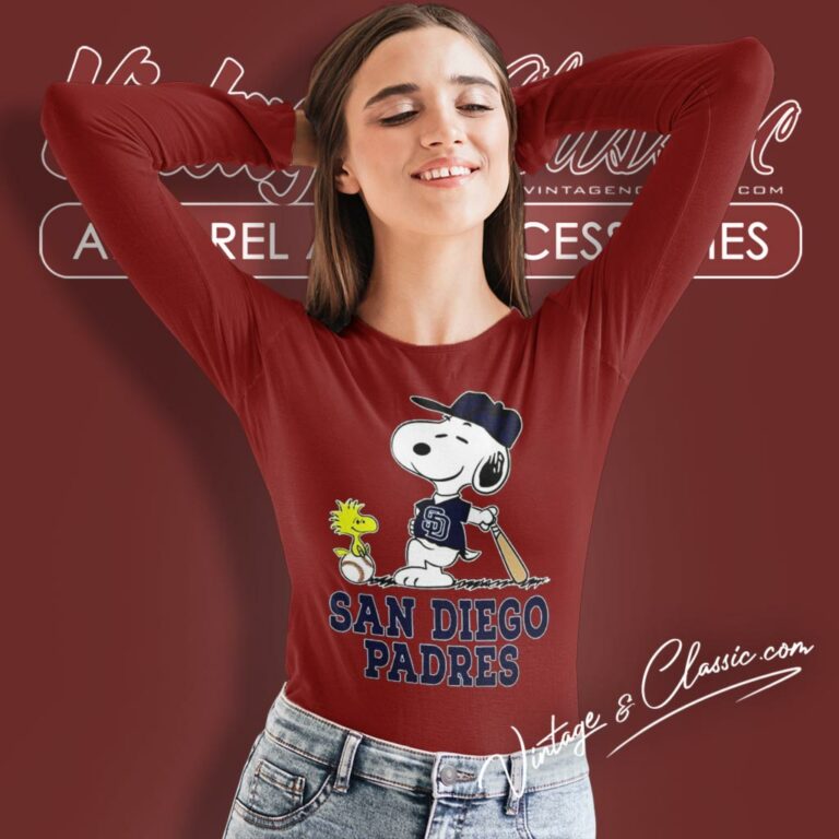 San Diego Padres Snoopy Woodstock Baseball Long Sleeve Tee San Diego Padres Snoopy Woodstock Baseball Long Sleeve Tee