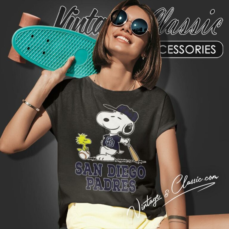 San Diego Padres Snoopy Woodstock Baseball Women T Shirt San Diego Padres Snoopy Woodstock Baseball Women T Shirt