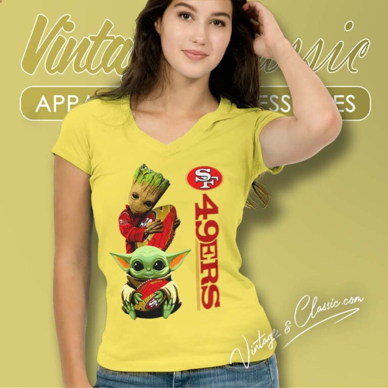San Francisco 49ers Baby Yoda And Groot V Neck TShirt San Francisco 49ers Baby Yoda And Groot V Neck TShirt