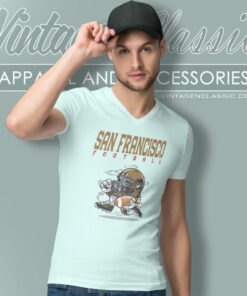 San Francisco 49ers Football Helmet Vintage V Neck TShirt