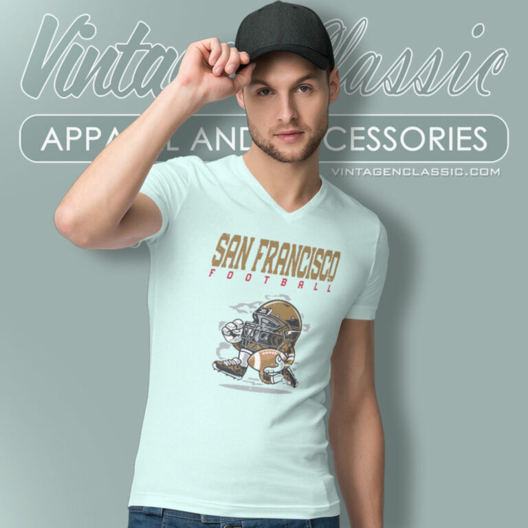 San Francisco 49ers Football Helmet Vintage V Neck TShirt San Francisco 49ers Football Helmet Vintage V Neck TShirt