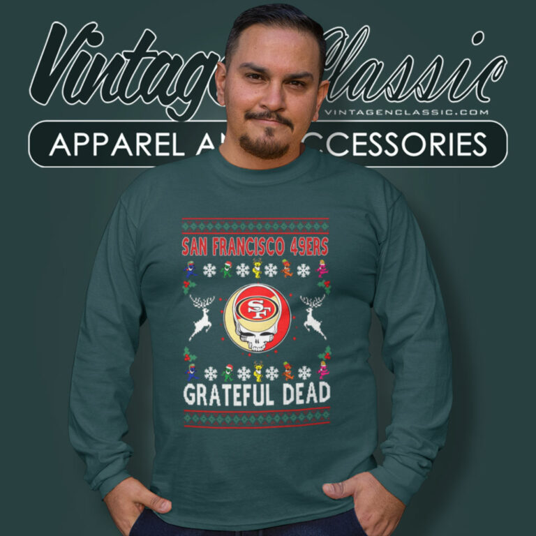 San Francisco 49ers Grateful Dead Ugly Christmas Long Sleeve Tee San Francisco 49ers Grateful Dead Ugly Christmas Long Sleeve Tee