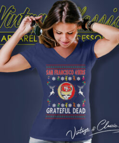 San Francisco 49ers Grateful Dead Ugly Christmas Shirt 6 San Francisco 49ers Grateful Dead Ugly Christmas V Neck TShirt