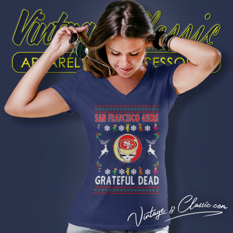San Francisco 49ers Grateful Dead Ugly Christmas V Neck TShirt San Francisco 49ers Grateful Dead Ugly Christmas V Neck TShirt