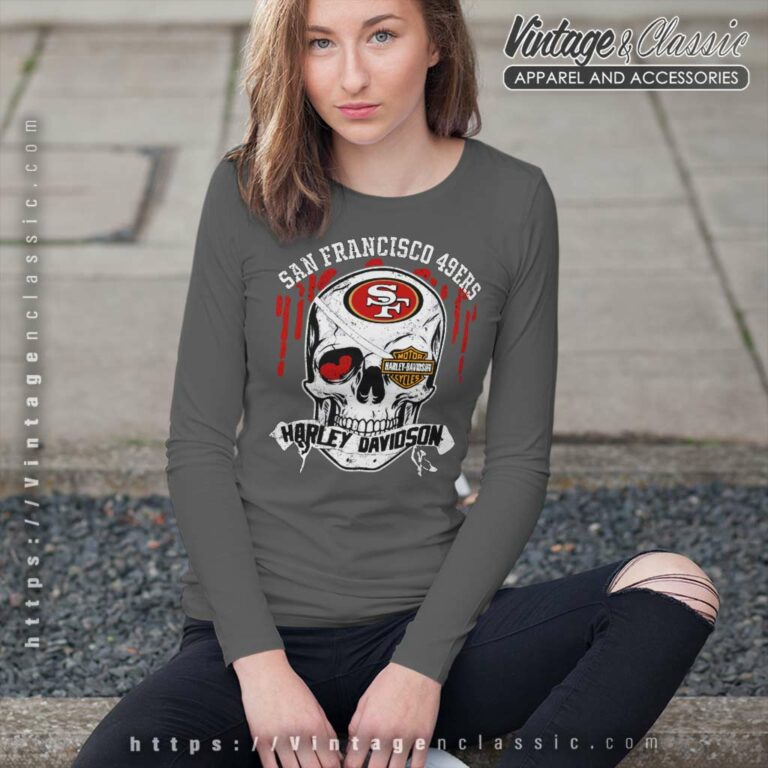 San Francisco 49ers Harley Davidson Skull Long Sleeve Tee San Francisco 49ers Harley Davidson Skull Long Sleeve Tee