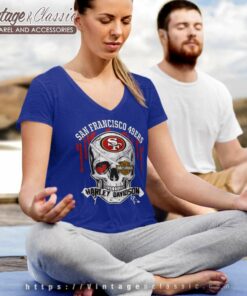 San Francisco 49ers Harley Davidson Skull V Neck TShirt