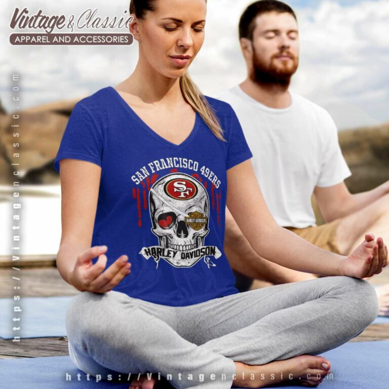 San Francisco 49ers Harley Davidson Skull V Neck TShirt San Francisco 49ers Harley Davidson Skull V Neck TShirt