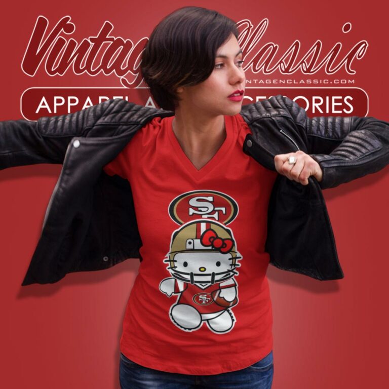 San Francisco 49ers Hello Kitty V Neck TShirt San Francisco 49ers Hello Kitty V Neck TShirt
