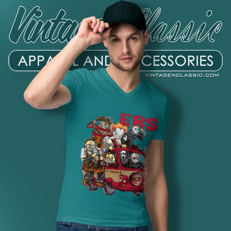 San Francisco 49ers Horror Movies Characters Halloween Shirt V Neck TShirt San Francisco 49ers Horror Movies Characters Halloween Shirt V Neck TShirt