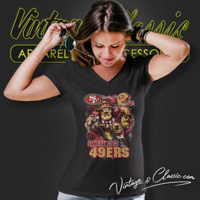 San Francisco 49ers Mascot Helmet V Neck TShirt San Francisco 49ers Mascot Helmet V Neck TShirt