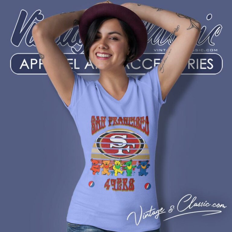San Francisco 49ers Nfl Grateful Dancing Bears Retro V Neck TShirt San Francisco 49ers Nfl Grateful Dancing Bears Retro V Neck TShirt