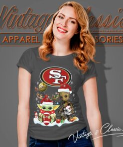 San Francisco 49ers Shirt Baby Yoda And Groot Santa Christmas Women T Shirt