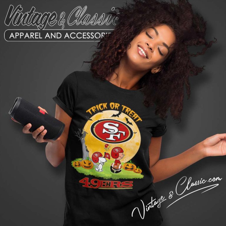 San Francisco 49ers Shirt Snoopy Trick Or Treat Halloween Women TShirt San Francisco 49ers Shirt Snoopy Trick Or Treat Halloween Women TShirt