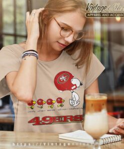 San Francisco 49ers Snoopy Woodstock Team Walking Women T shirt