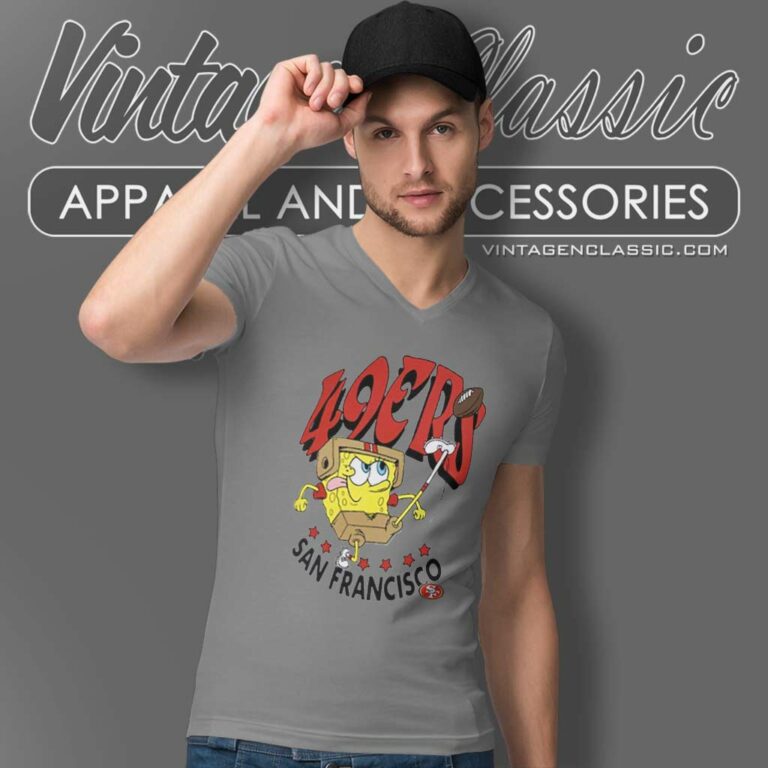 San Francisco 49ers Super Bowl Lviii X Spongebob Squarepants V Neck TShirt San Francisco 49ers Super Bowl Lviii X Spongebob Squarepants V Neck TShirt