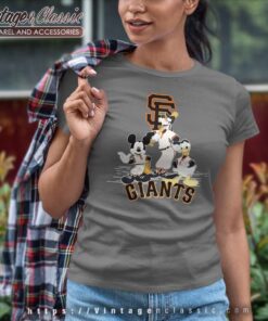 San Francisco Giants Mickey Mouse Donald Duck Goofy Women TShirt