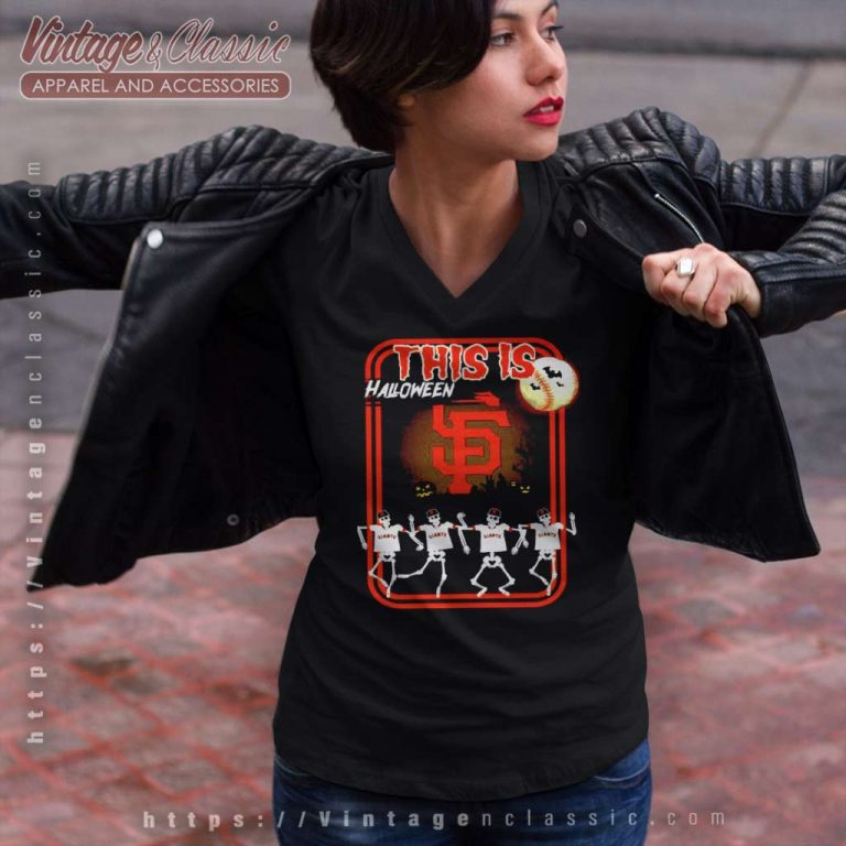 San Francisco This Is Halloween Baseball V Neck TShirt San Francisco This Is Halloween Baseball V Neck TShirt