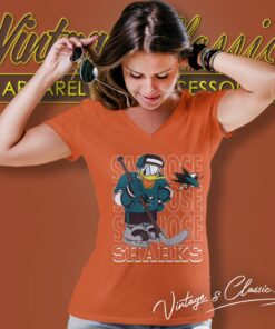 San Jose Sharks Donald Duck Hockey Shirt 5 San Jose Sharks Donald Duck Hockey Shirt V Neck TShirt