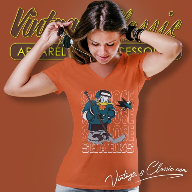 San Jose Sharks Donald Duck Hockey Shirt V Neck TShirt San Jose Sharks Donald Duck Hockey Shirt V Neck TShirt
