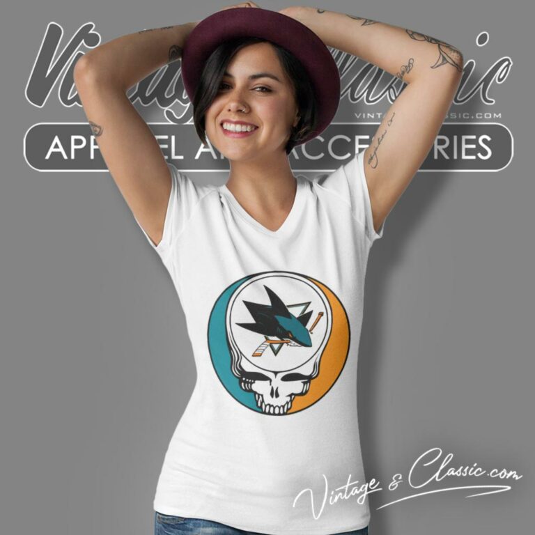 San Jose Sharks Grateful Dead Steal Your Face V Neck TShirt San Jose Sharks Grateful Dead Steal Your Face V Neck TShirt