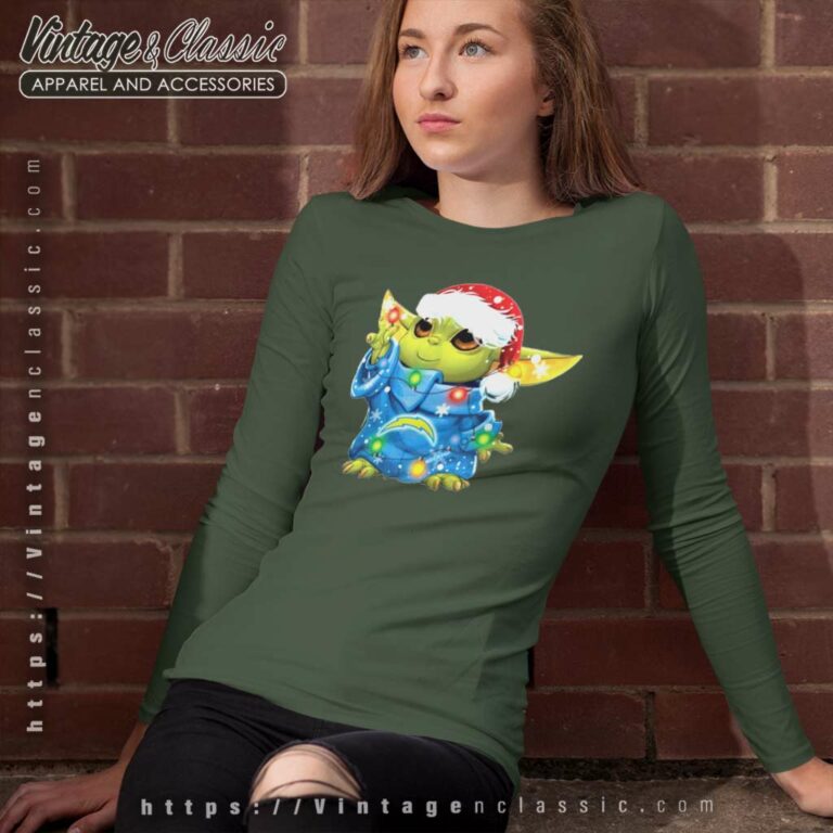 Santa Baby Yoda Los Angeles Chargers Light Christmas Long Sleeve Tee Santa Baby Yoda Los Angeles Chargers Light Christmas Long Sleeve Tee