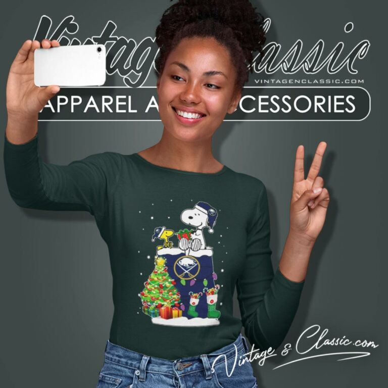 Santa Buffalo Sabres Snoopy And Woodstock Christmas Long Sleeve Tee Santa Buffalo Sabres Snoopy And Woodstock Christmas Long Sleeve Tee