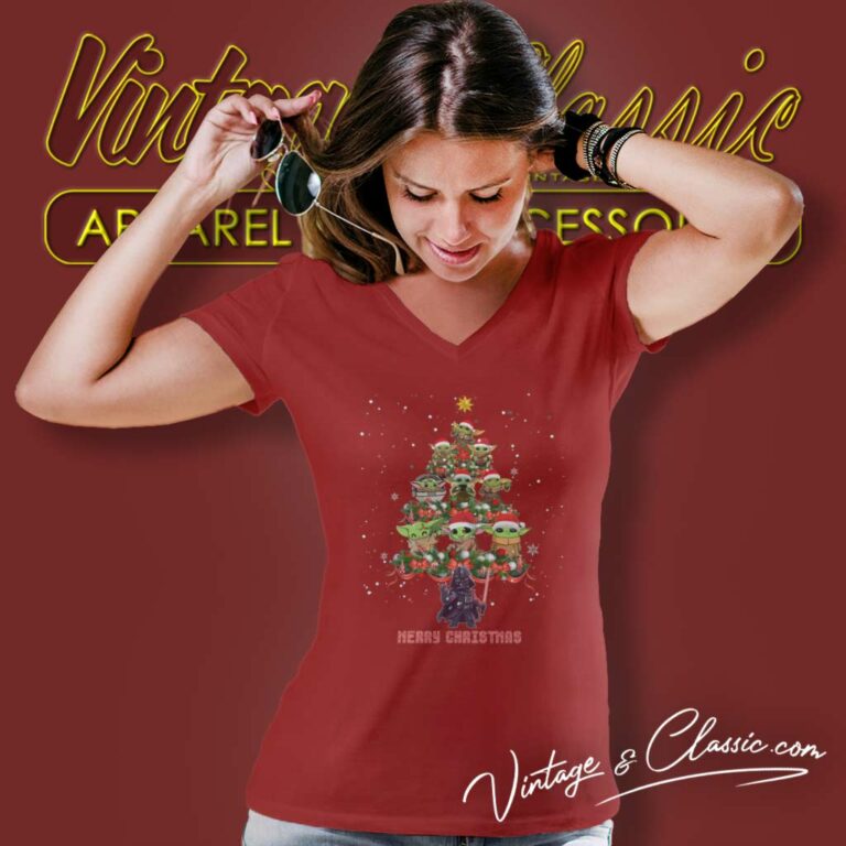 Santa Darth Vader And Baby Yoda Christmas Star Wars V Neck TShirt Santa Darth Vader And Baby Yoda Christmas Star Wars V Neck TShirt