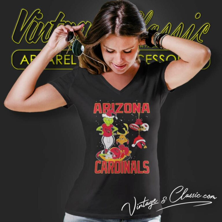 Santa Grinch And Dog Arizona Cardinals Christmas V Neck TShirt Santa Grinch And Dog Arizona Cardinals Christmas V Neck TShirt