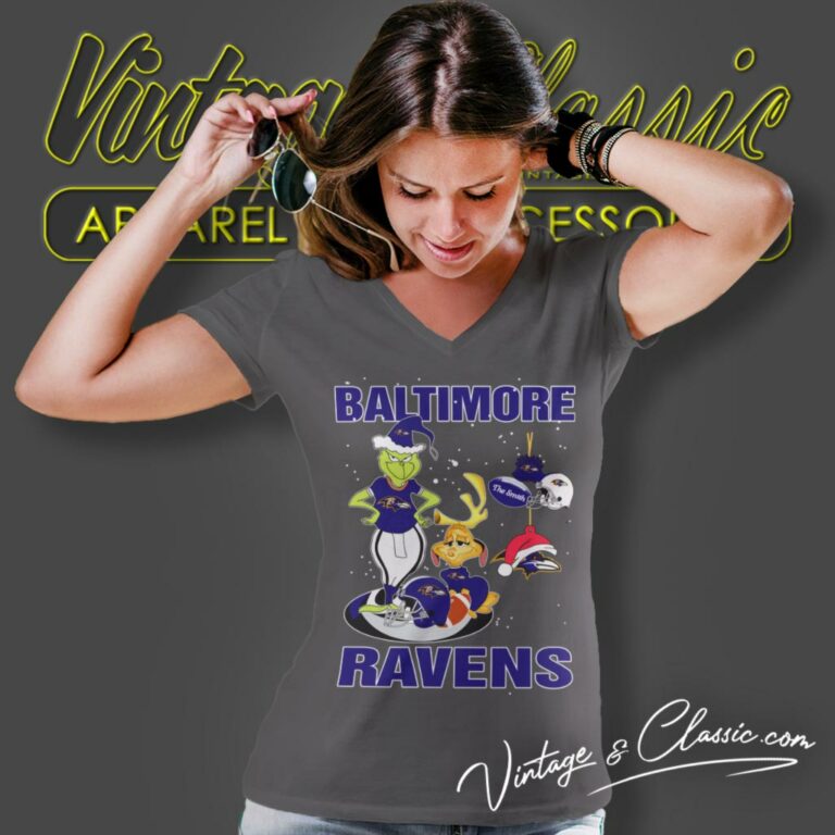 Santa Grinch And Dog Baltimore Ravens Christmas V Neck TShirt Santa Grinch And Dog Baltimore Ravens Christmas V Neck TShirt