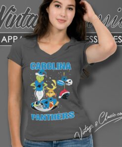 Santa Grinch And Dog Carolina Panthers Christmas V Neck TShirt