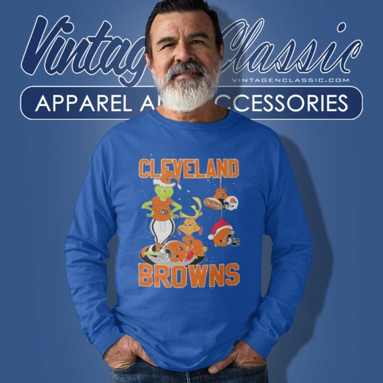 Santa Grinch And Dog Cleveland Browns Christmas Long Sleeve Tee Santa Grinch And Dog Cleveland Browns Christmas Long Sleeve Tee