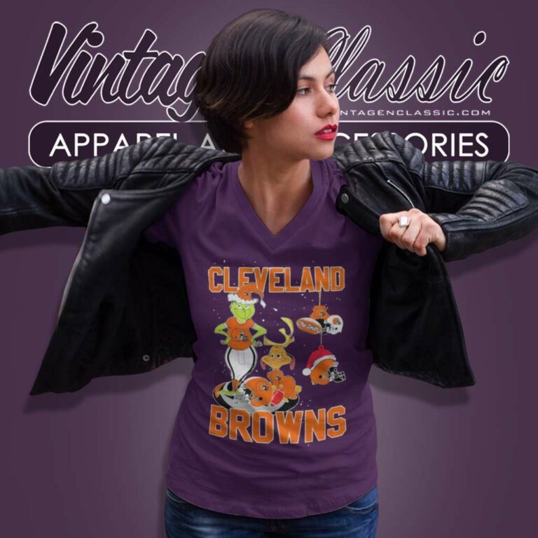 Santa Grinch And Dog Cleveland Browns Christmas V Neck TShirt Santa Grinch And Dog Cleveland Browns Christmas V Neck TShirt