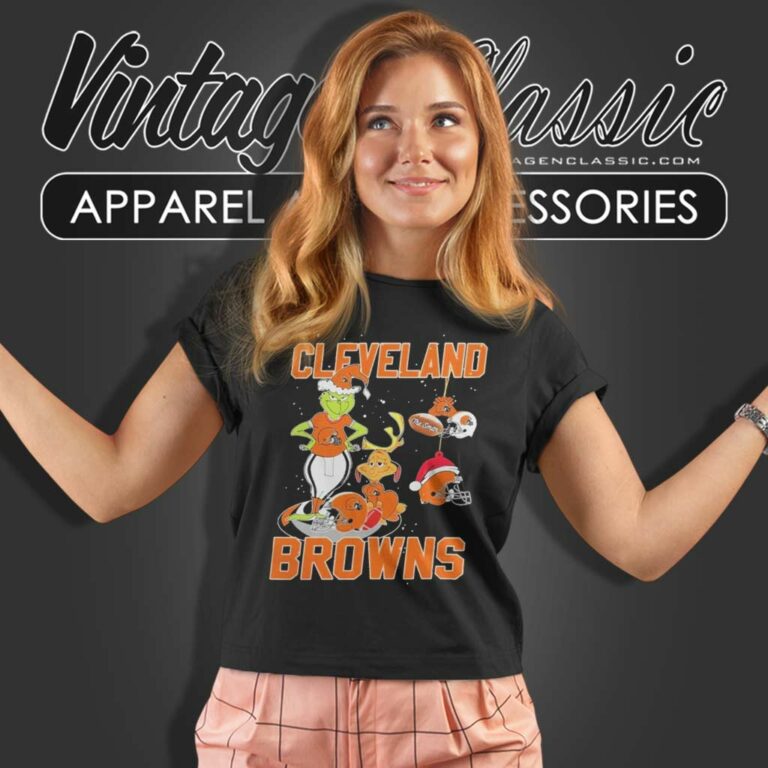 Santa Grinch And Dog Cleveland Browns Christmas Women TShirt Santa Grinch And Dog Cleveland Browns Christmas Women TShirt