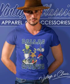 Santa Grinch And Dog Dallas Cowboys Christmas V Neck TShirt