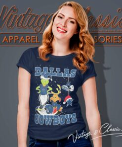 Santa Grinch And Dog Dallas Cowboys Christmas Women TShirt
